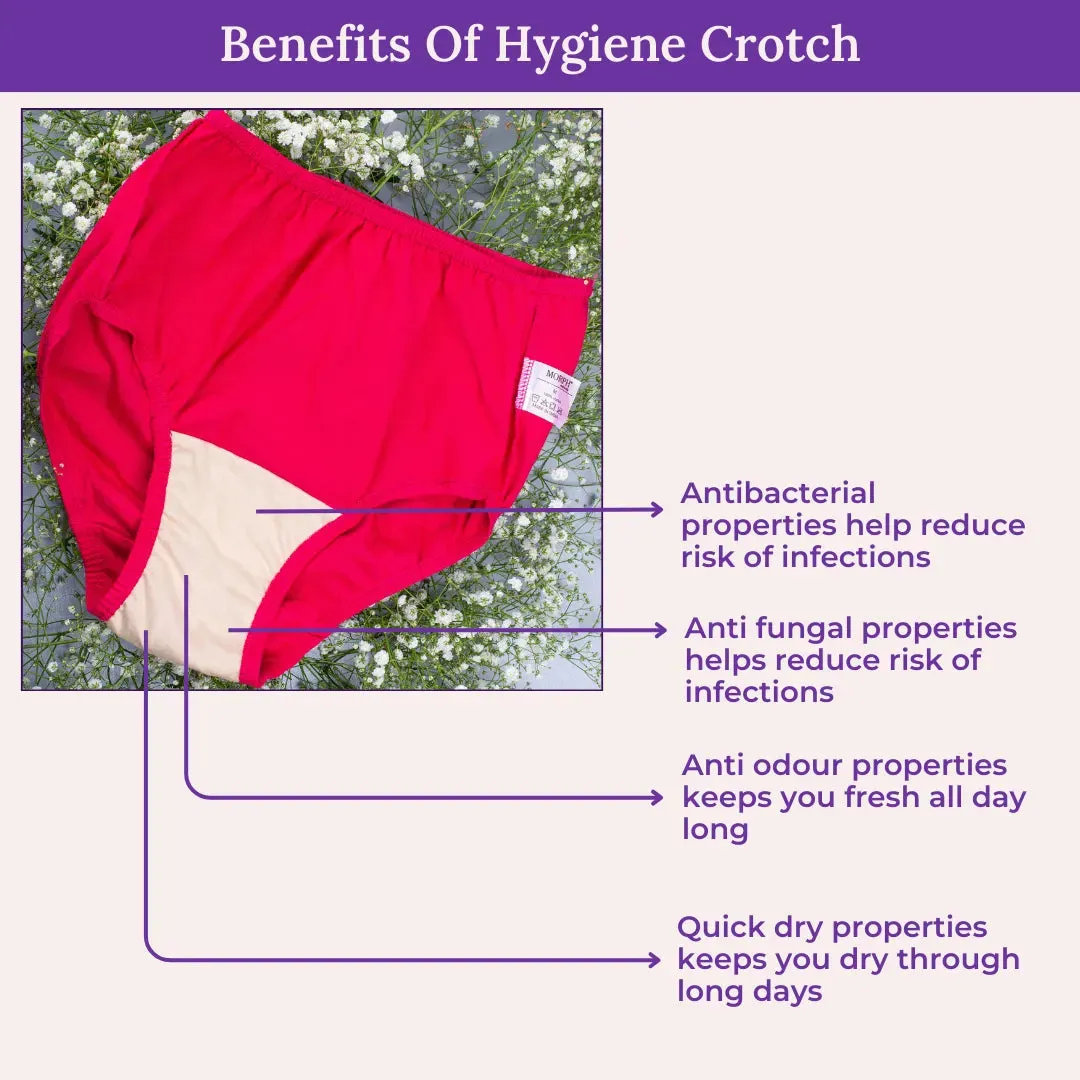 Senior Women Hygiene Underwear | High Waist | Brief Fit | Prevents UTIs | Pack Of 3