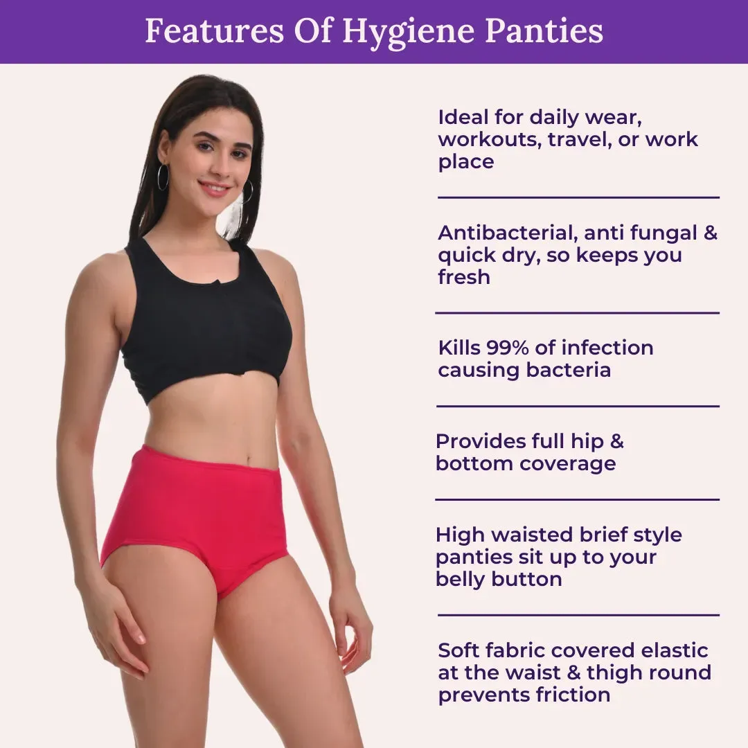 Senior Women Hygiene Underwear | High Waist | Brief Fit | Prevents UTIs | Pack Of 3