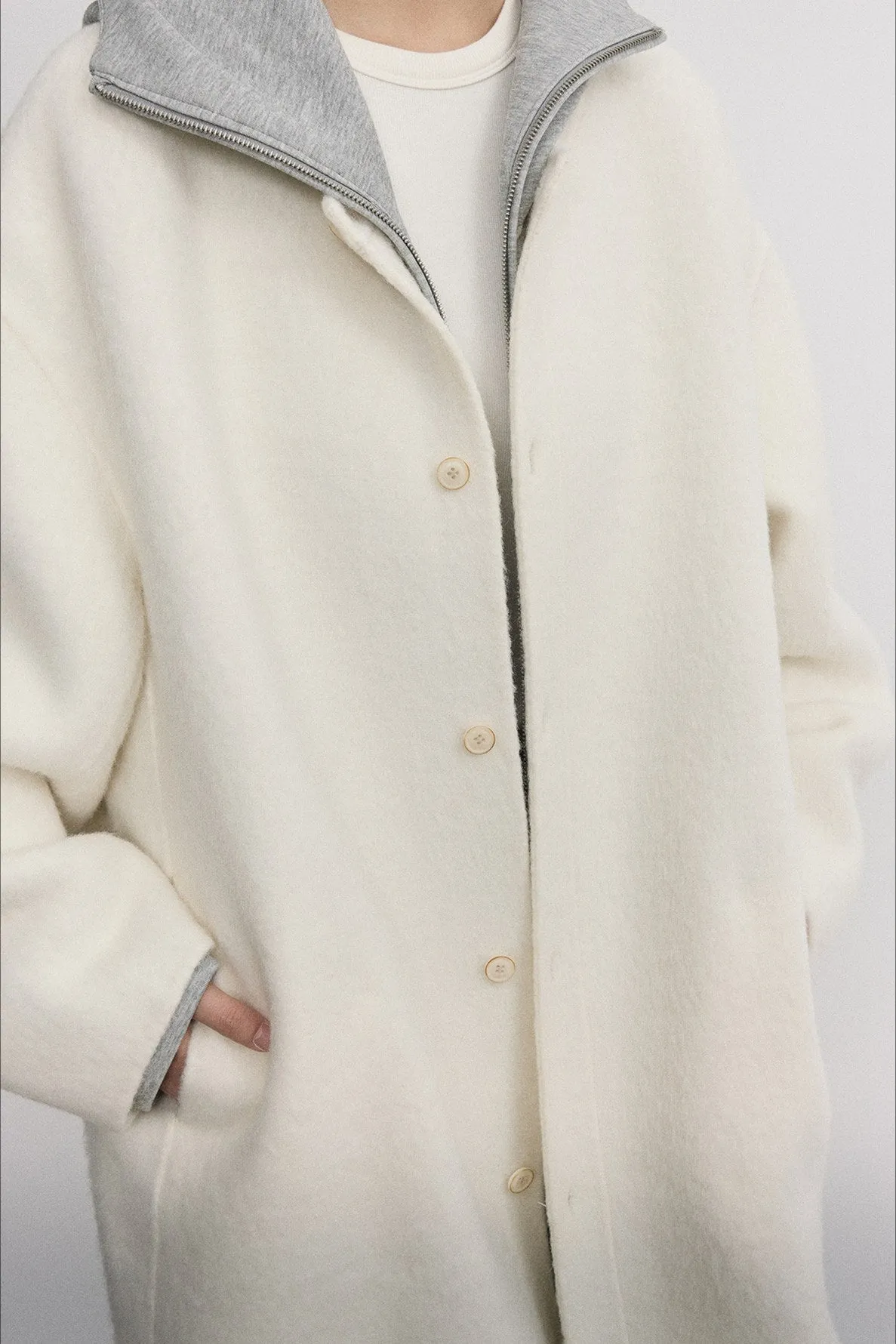 Sheep wool-riched double-sided cocoon shape coat | 2 color