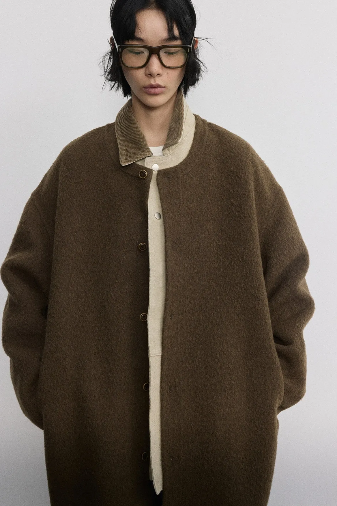 Sheep wool-riched double-sided cocoon shape coat | 2 color