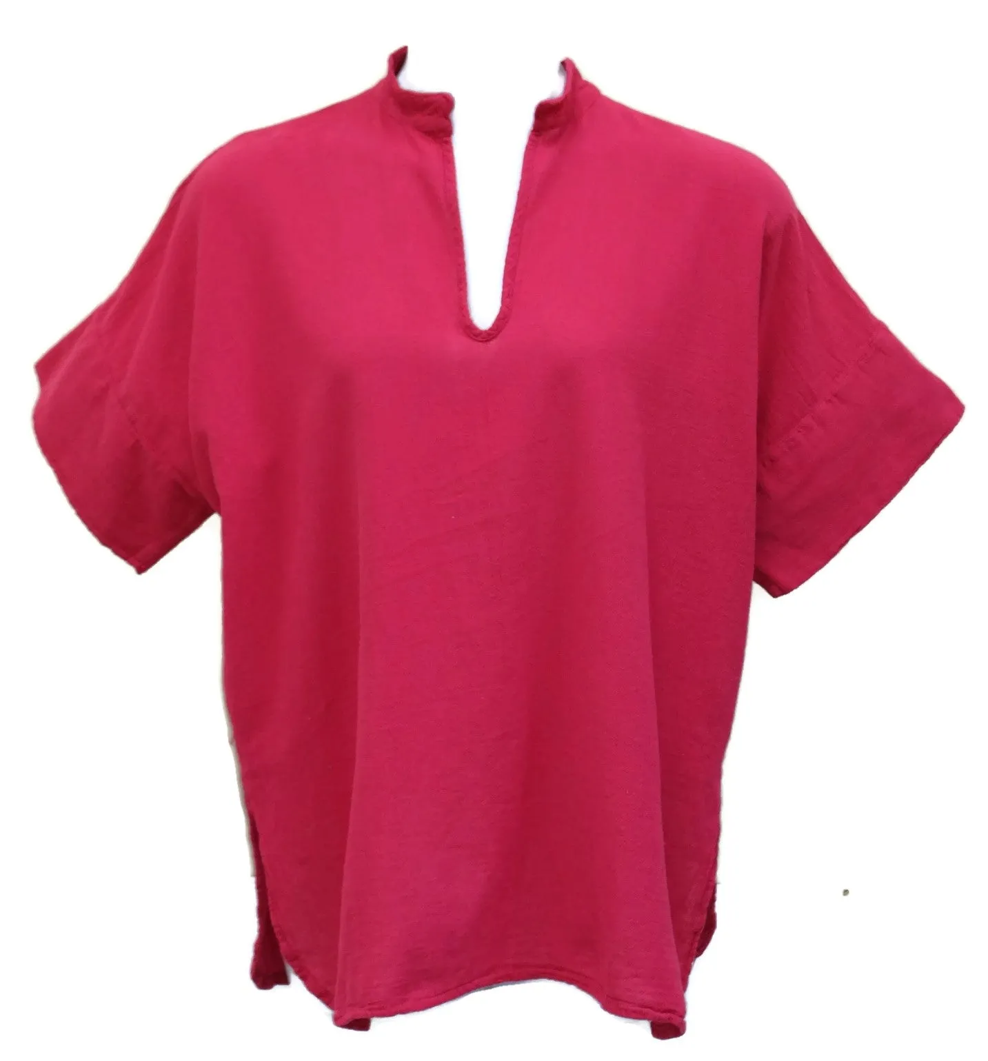 Short Sleeve Cotton Gauze Top, Fuchsia