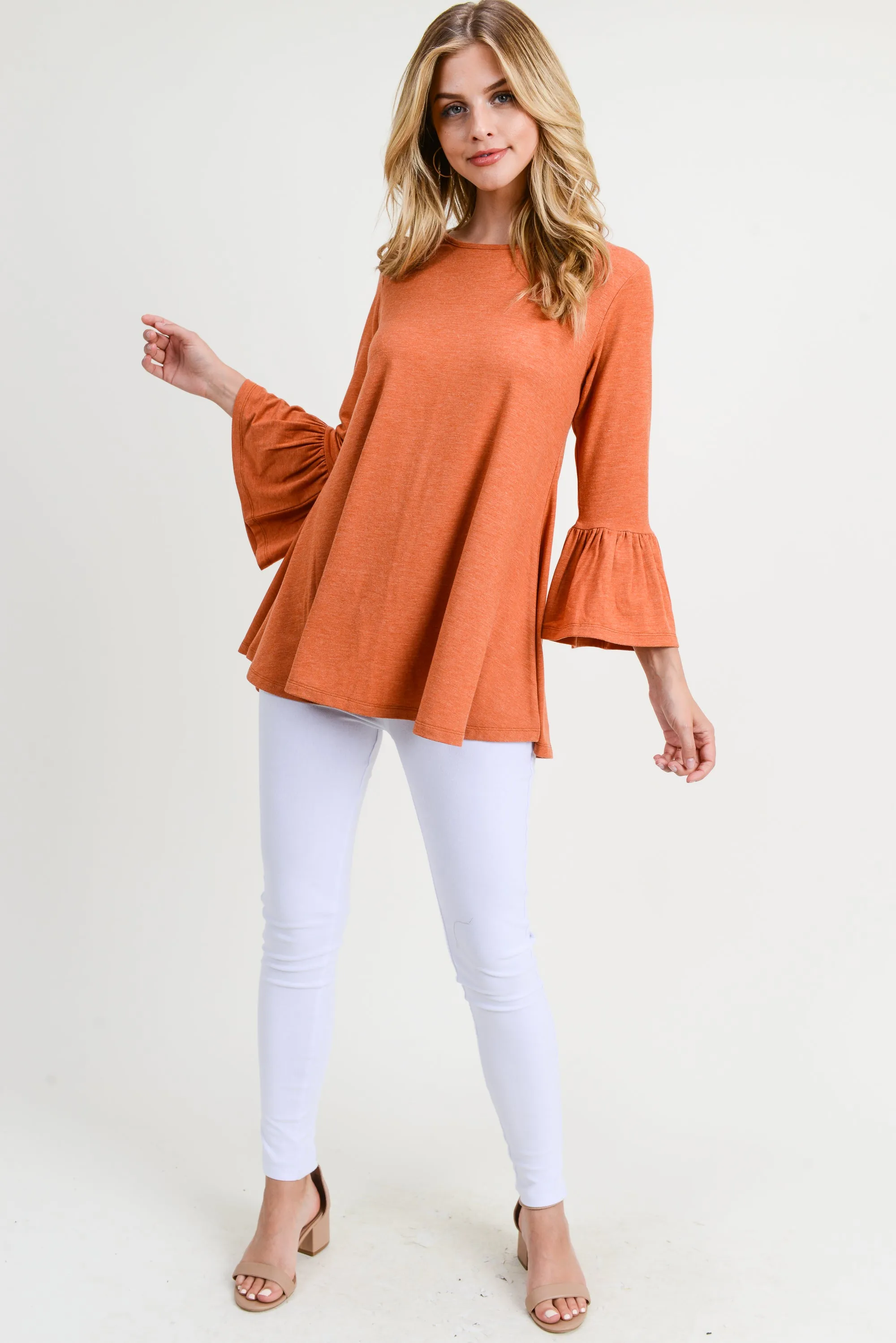 Simple Bell Sleeve Flowy Tunic Top