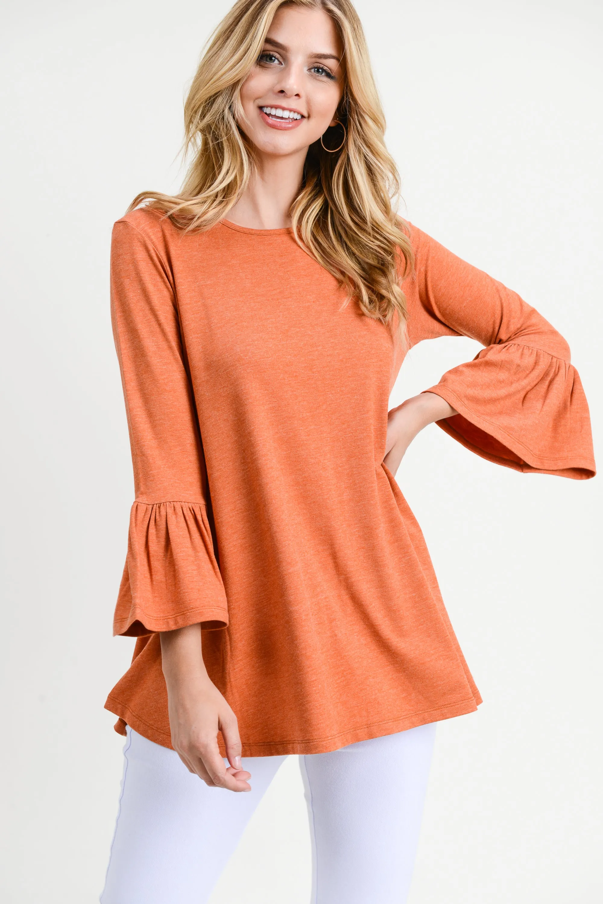 Simple Bell Sleeve Flowy Tunic Top