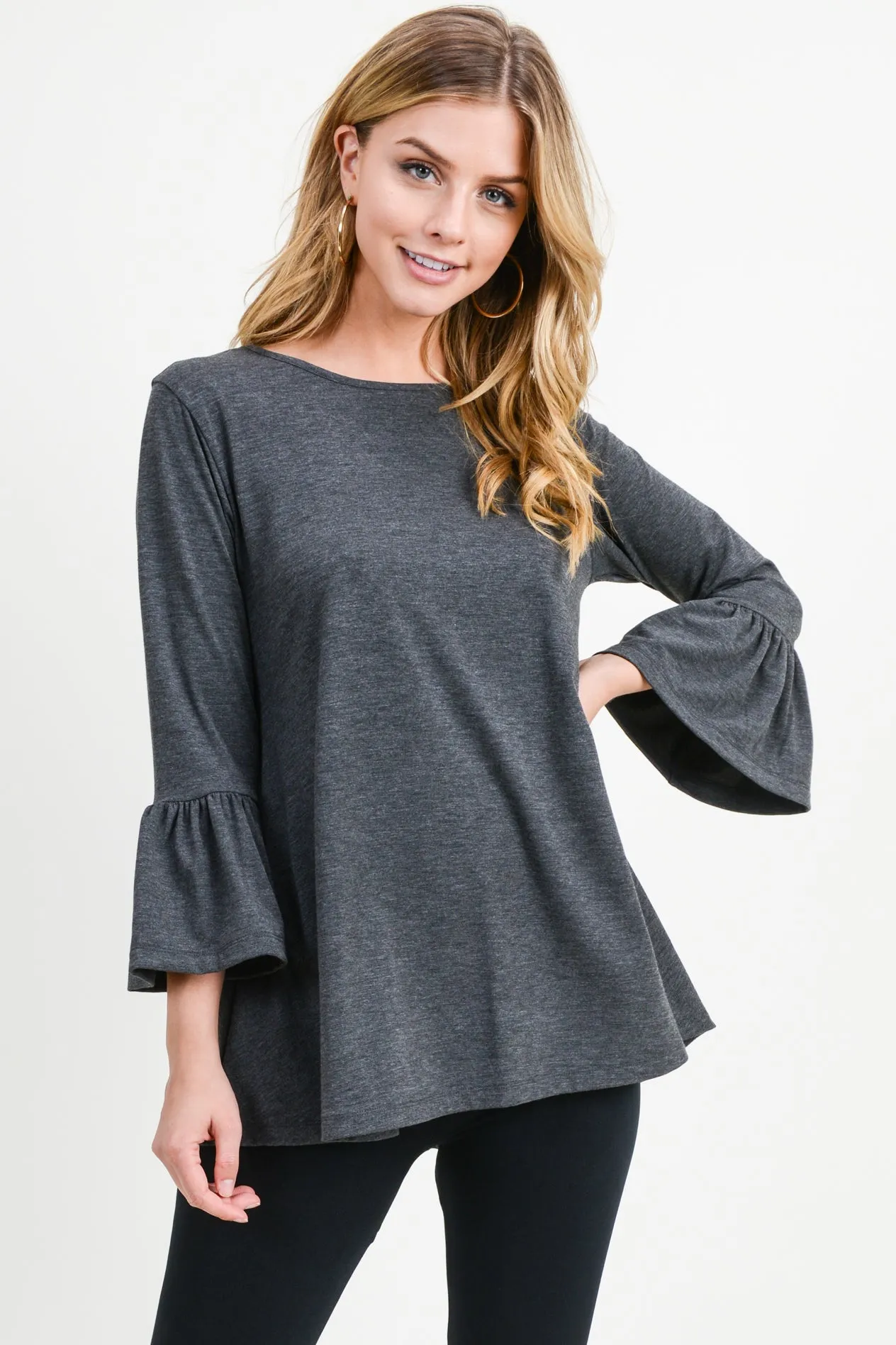 Simple Bell Sleeve Flowy Tunic Top