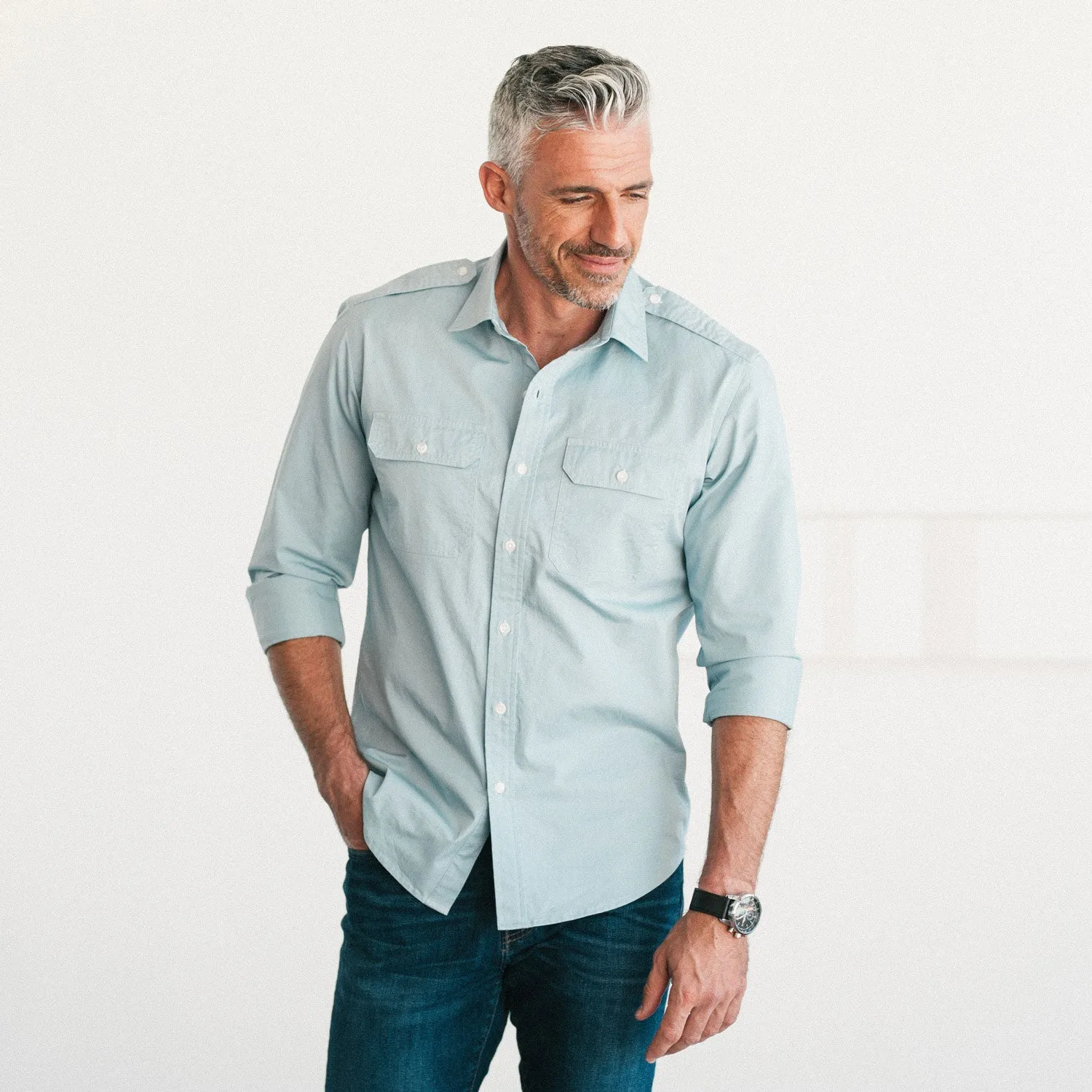 Smith Utility Shirt – Light Blue Cotton Twill