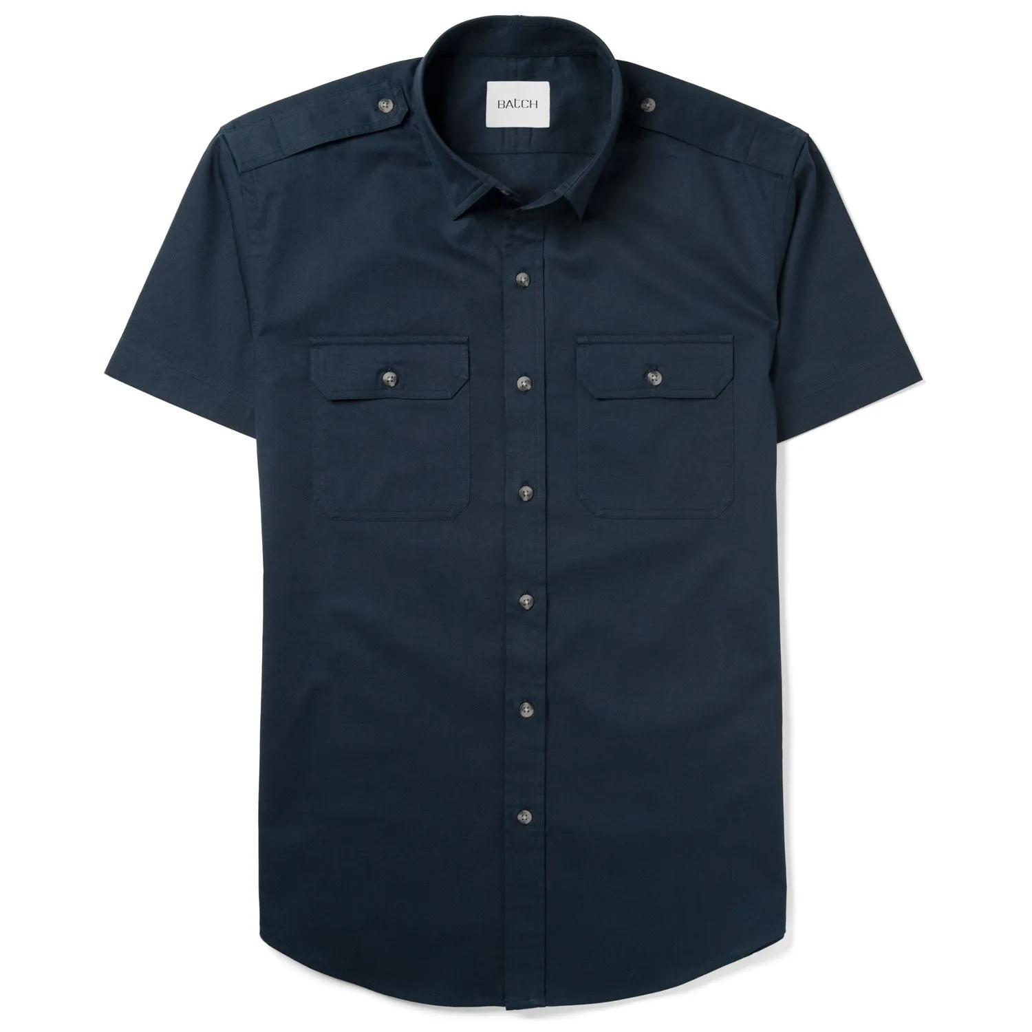 Smith Utility Short Sleeve Shirt – Dark Navy Cotton Twill