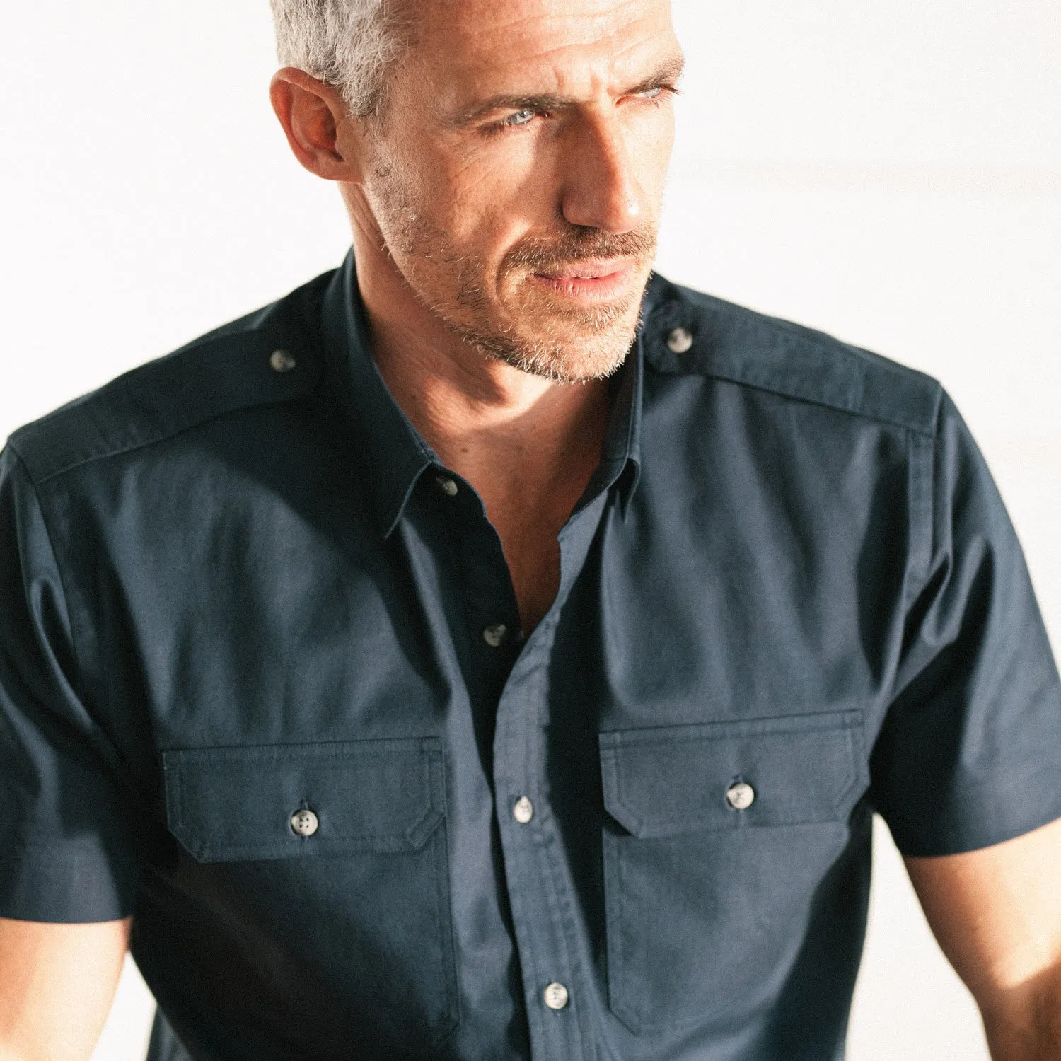 Smith Utility Short Sleeve Shirt – Dark Navy Cotton Twill