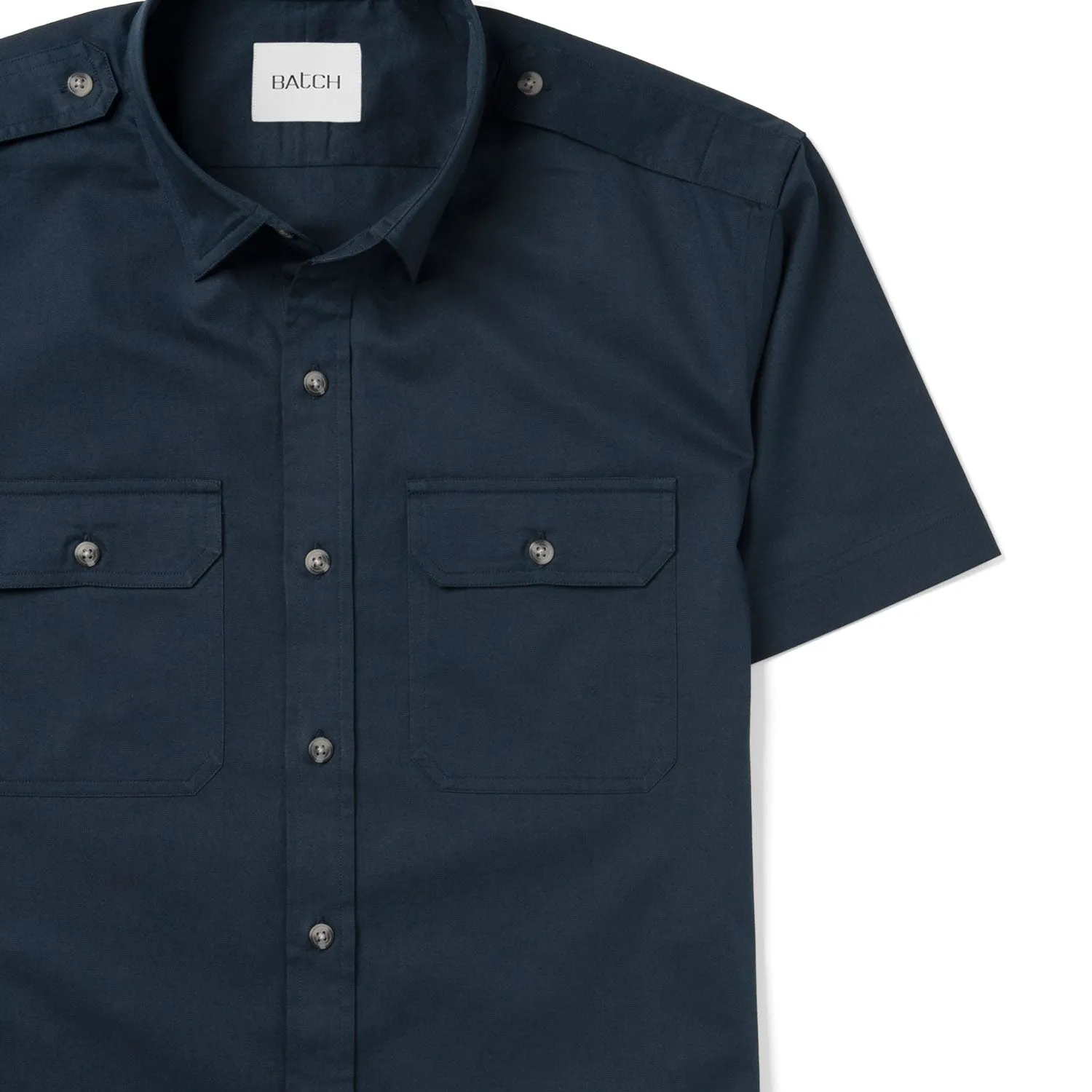 Smith Utility Short Sleeve Shirt – Dark Navy Cotton Twill