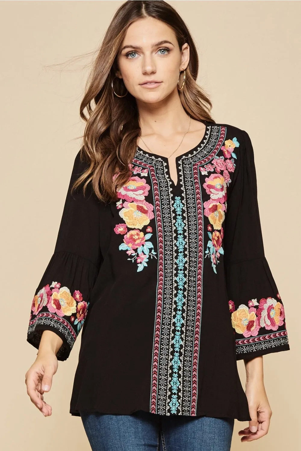 South Beach Embroidered Top, Black