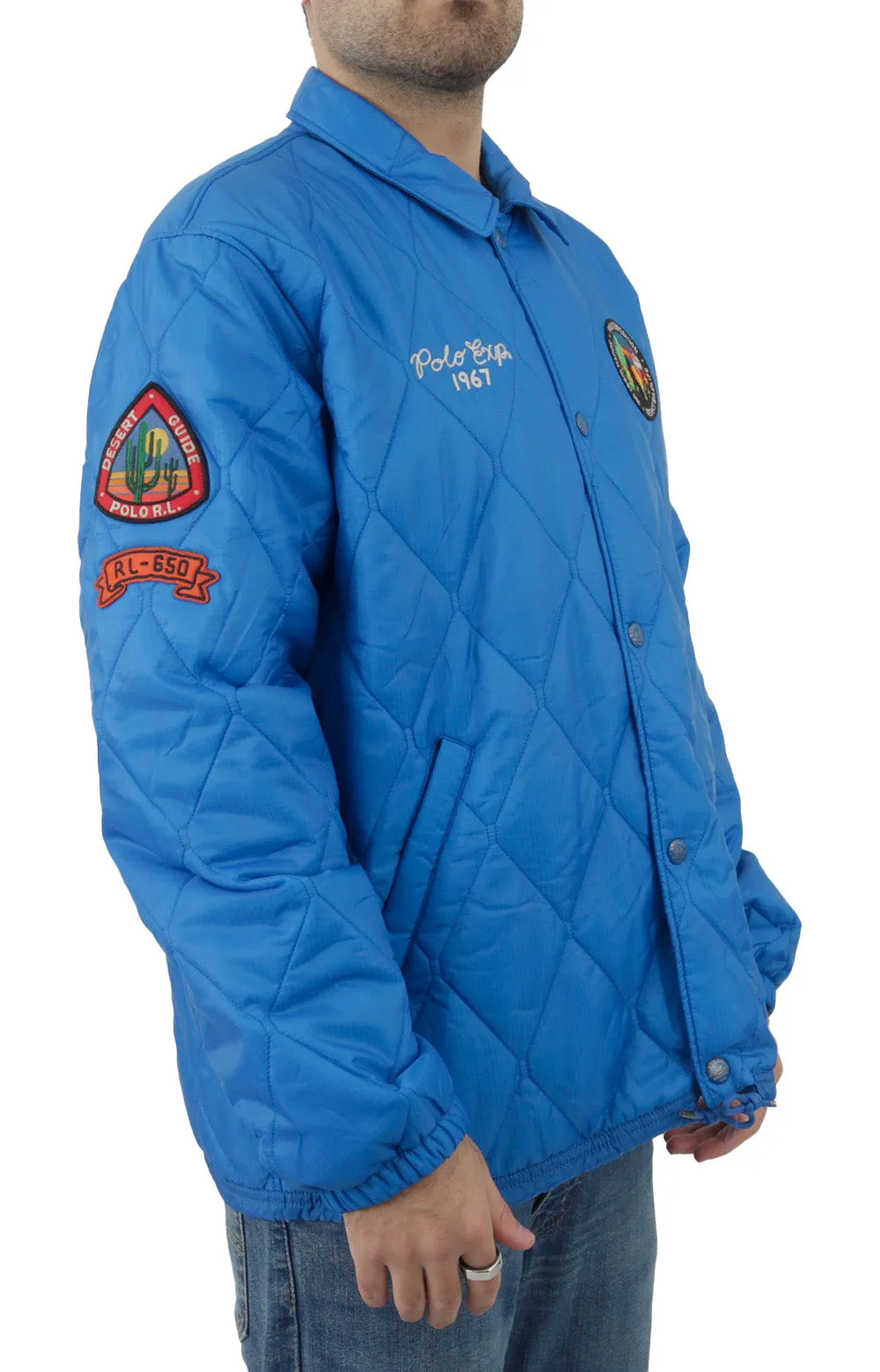 Southwest-Inspired Quilted Coach Jacket - Dakota Blue