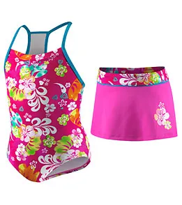 SPEEDO Girls Watercolor Surf Duo Back Skirt Set - 2-Piece