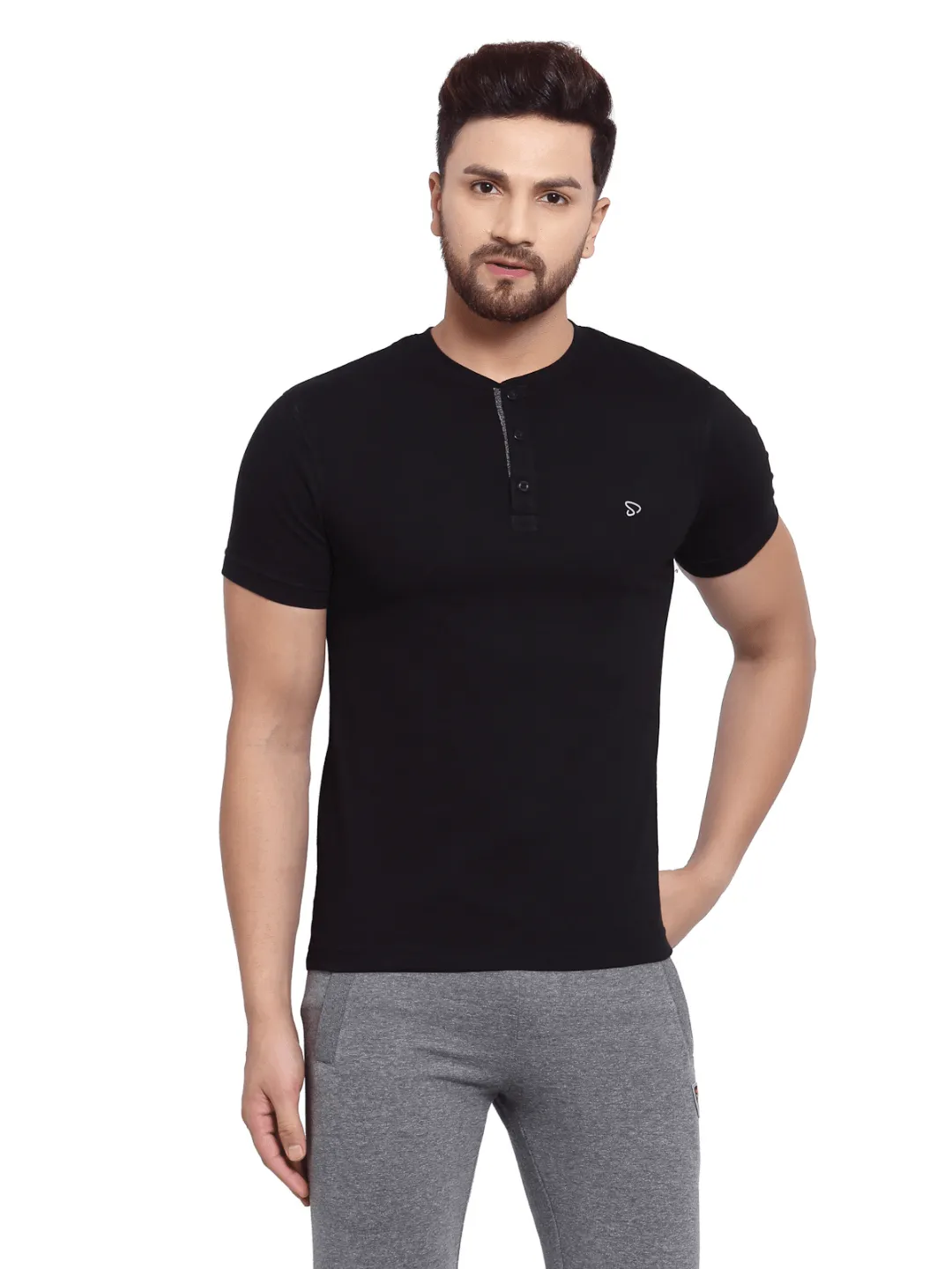 Sporto Men's Henley Neck Cotton T-Shirt - Black