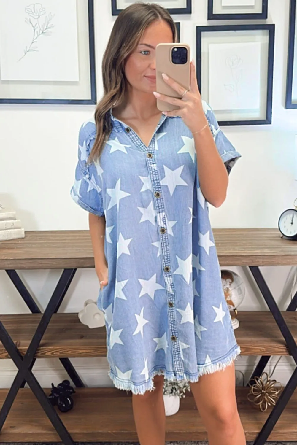 Star & Sassy Frayed Collared Denim Dress