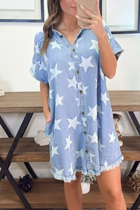 Star & Sassy Frayed Collared Denim Dress