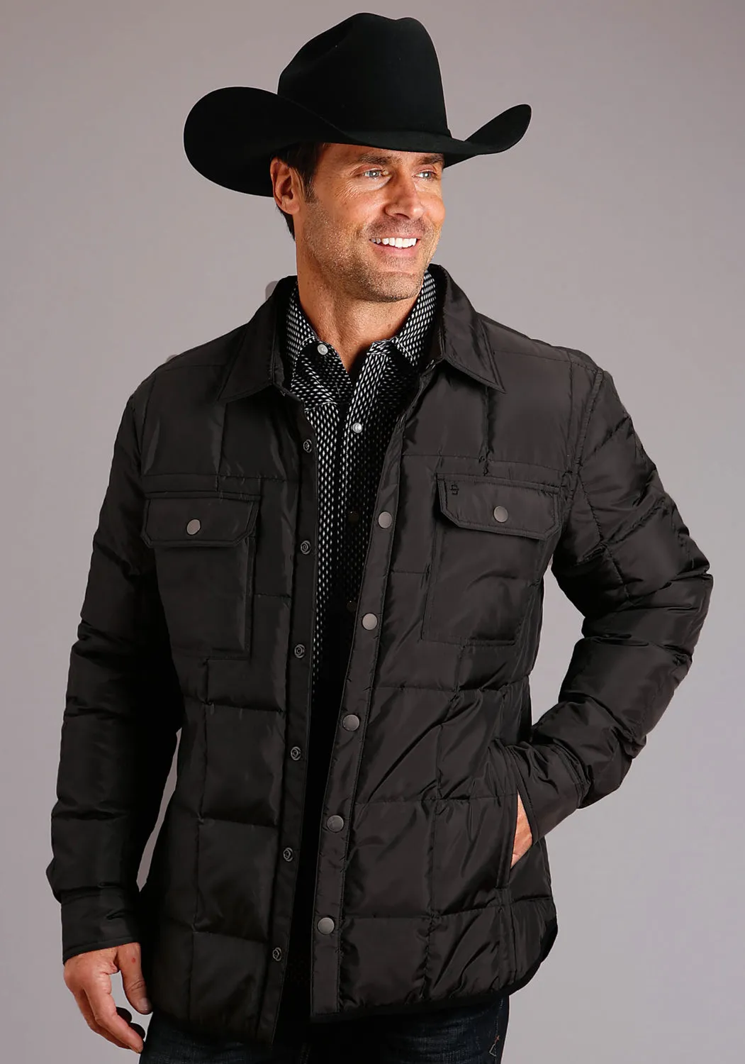 Stetson Mens Black Polyester Quilted Down Jacket