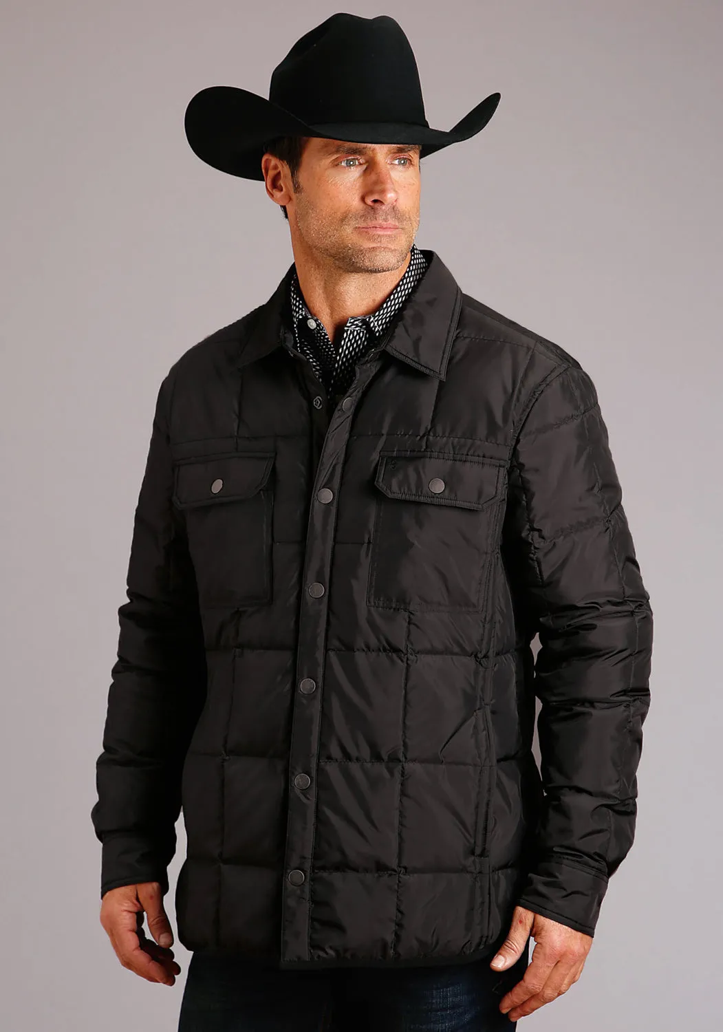 Stetson Mens Black Polyester Quilted Down Jacket