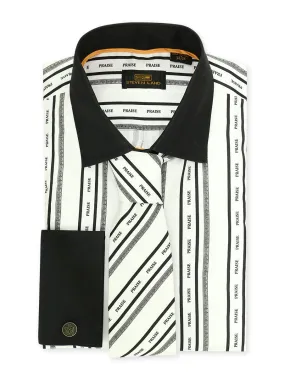 Steven Land | Praise Stripe Cotton Dress Shirt With Matching Mask, Tie, Hanky and Cufflink | Black