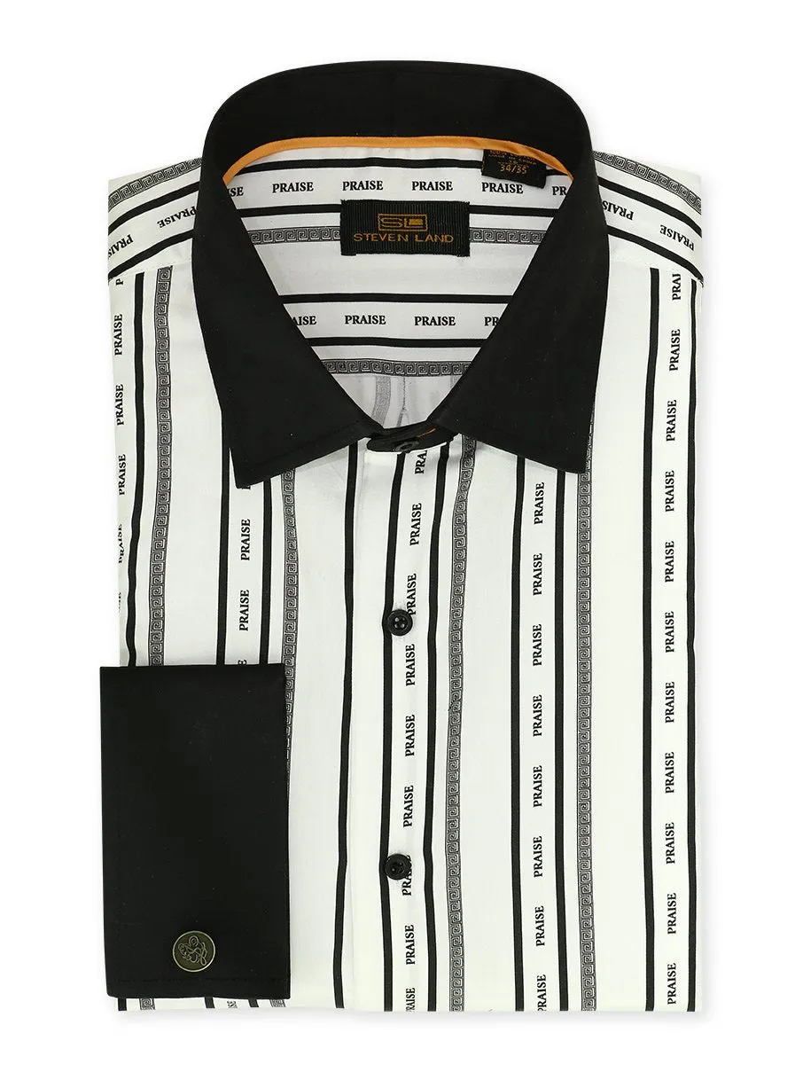 Steven Land | Praise Stripe Cotton Dress Shirt With Matching Mask, Tie, Hanky and Cufflink | Black