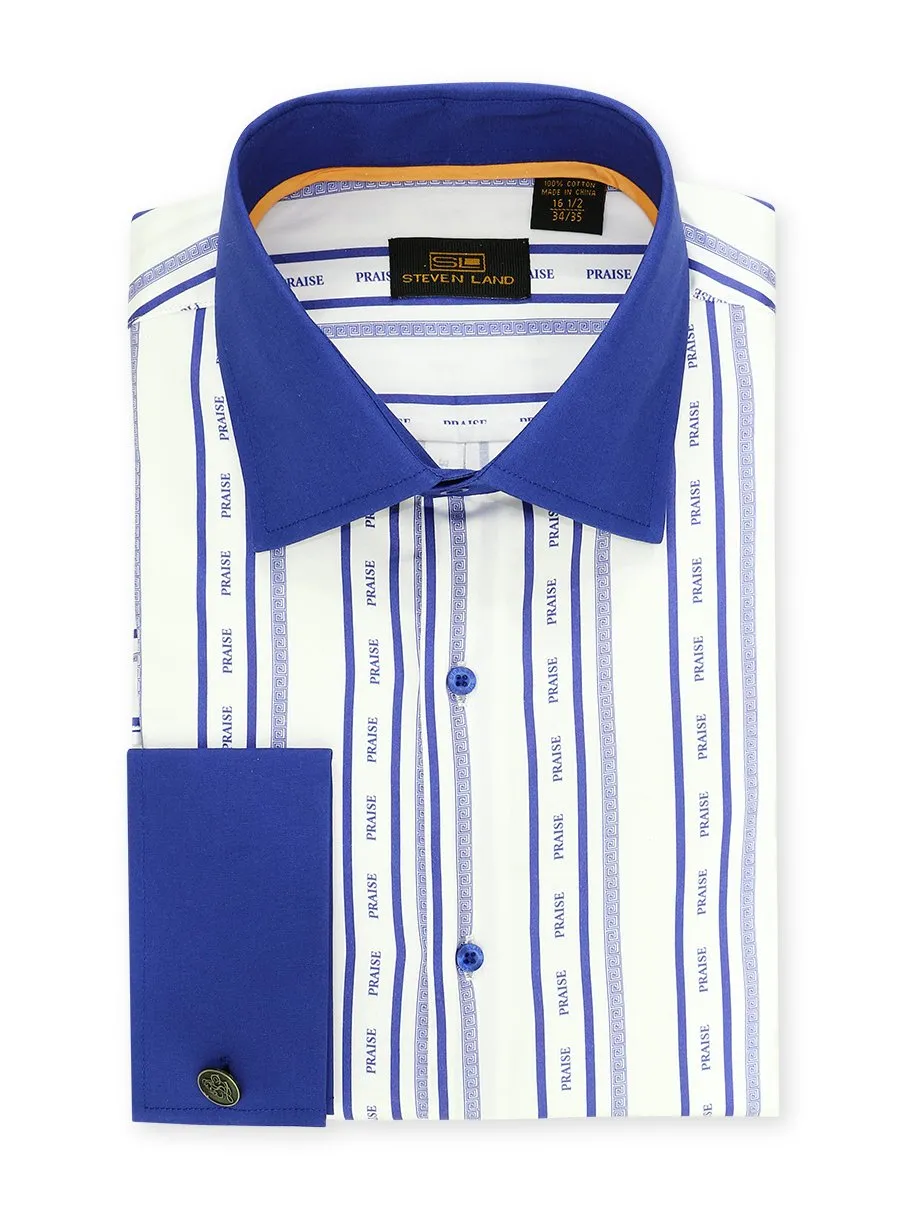 Steven Land | Praise Stripe Cotton Dress Shirt With Matching Mask, Tie, Hanky and Cufflink | Royal