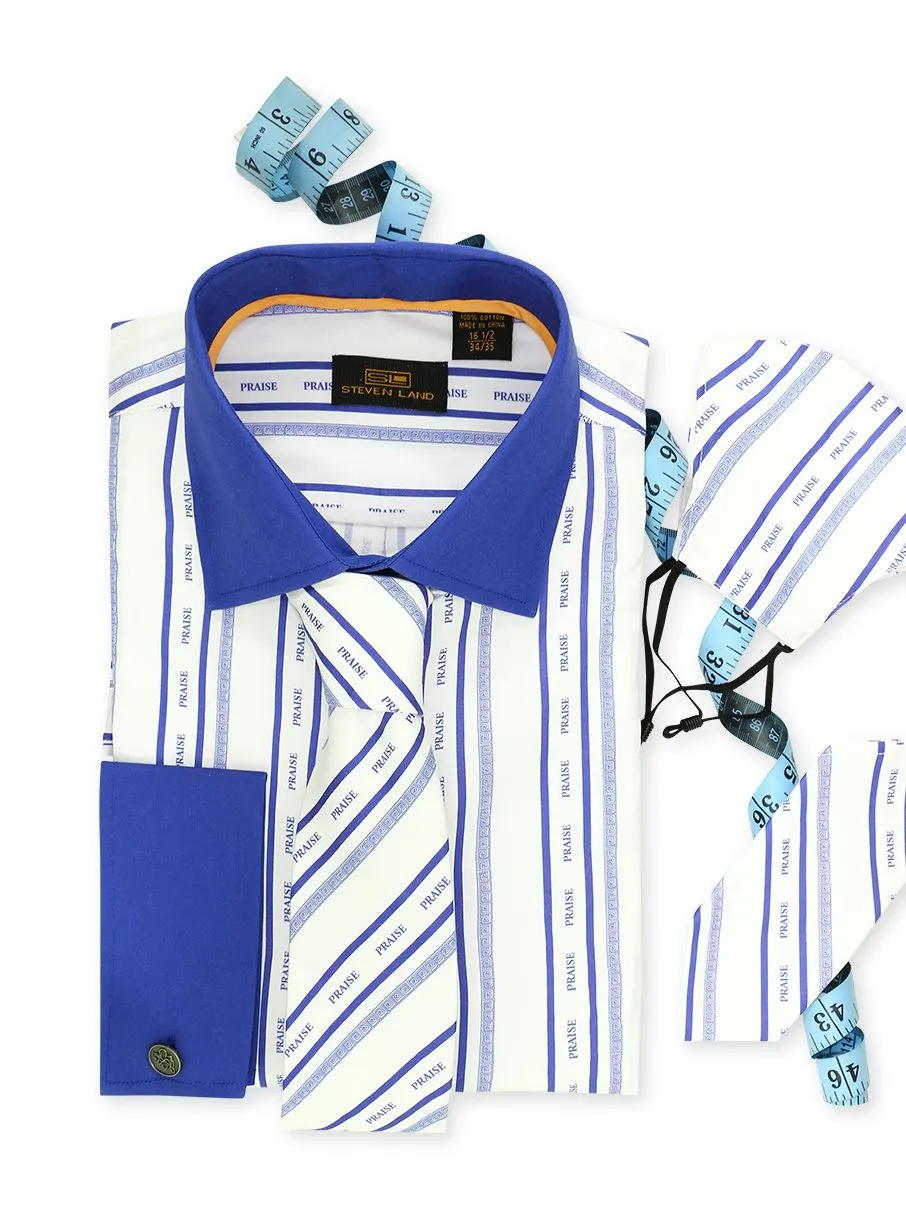 Steven Land | Praise Stripe Cotton Dress Shirt With Matching Mask, Tie, Hanky and Cufflink | Royal