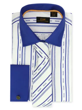 Steven Land | Praise Stripe Cotton Dress Shirt With Matching Mask, Tie, Hanky and Cufflink | Royal