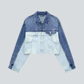 Street color-block denim jacket for ladies