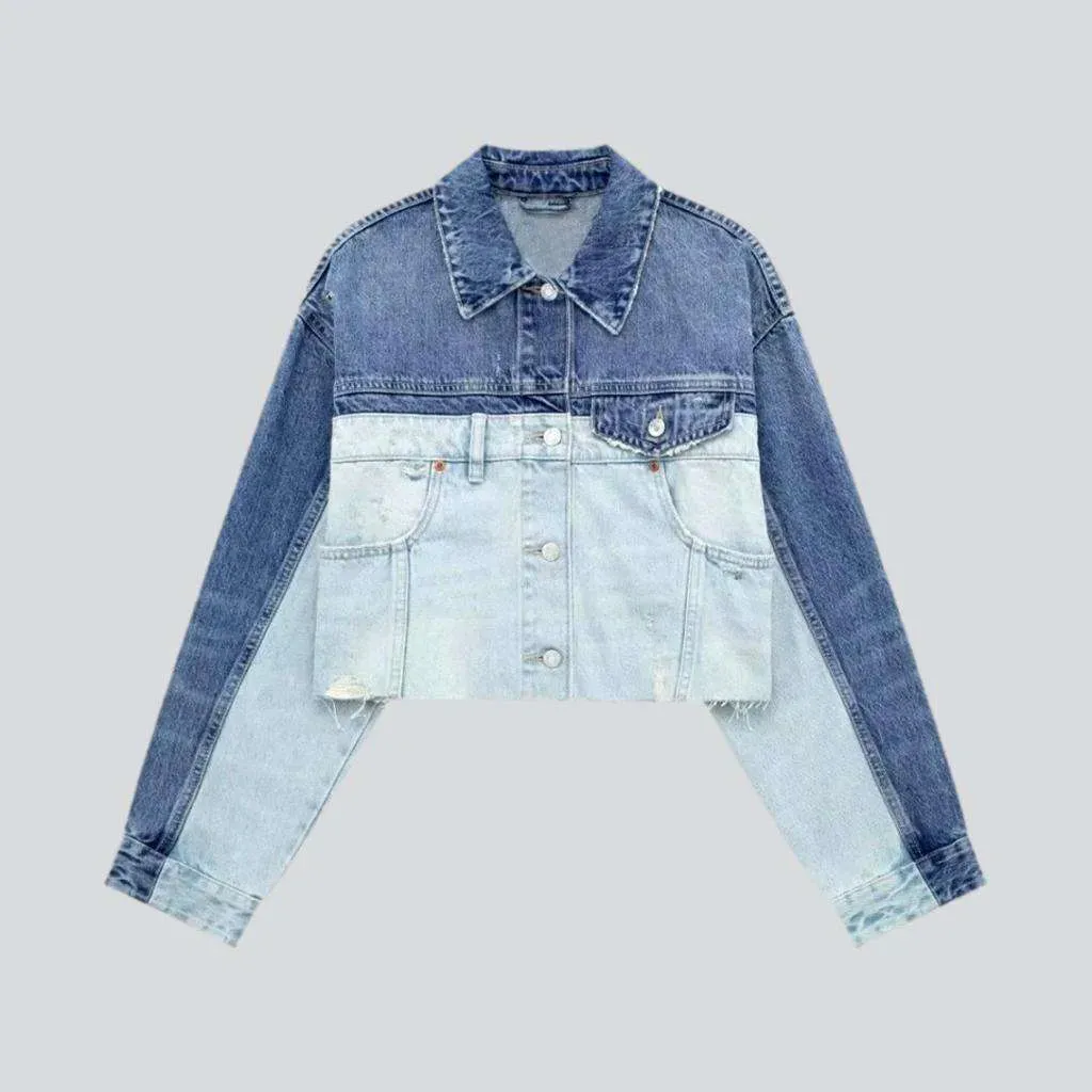 Street color-block denim jacket for ladies