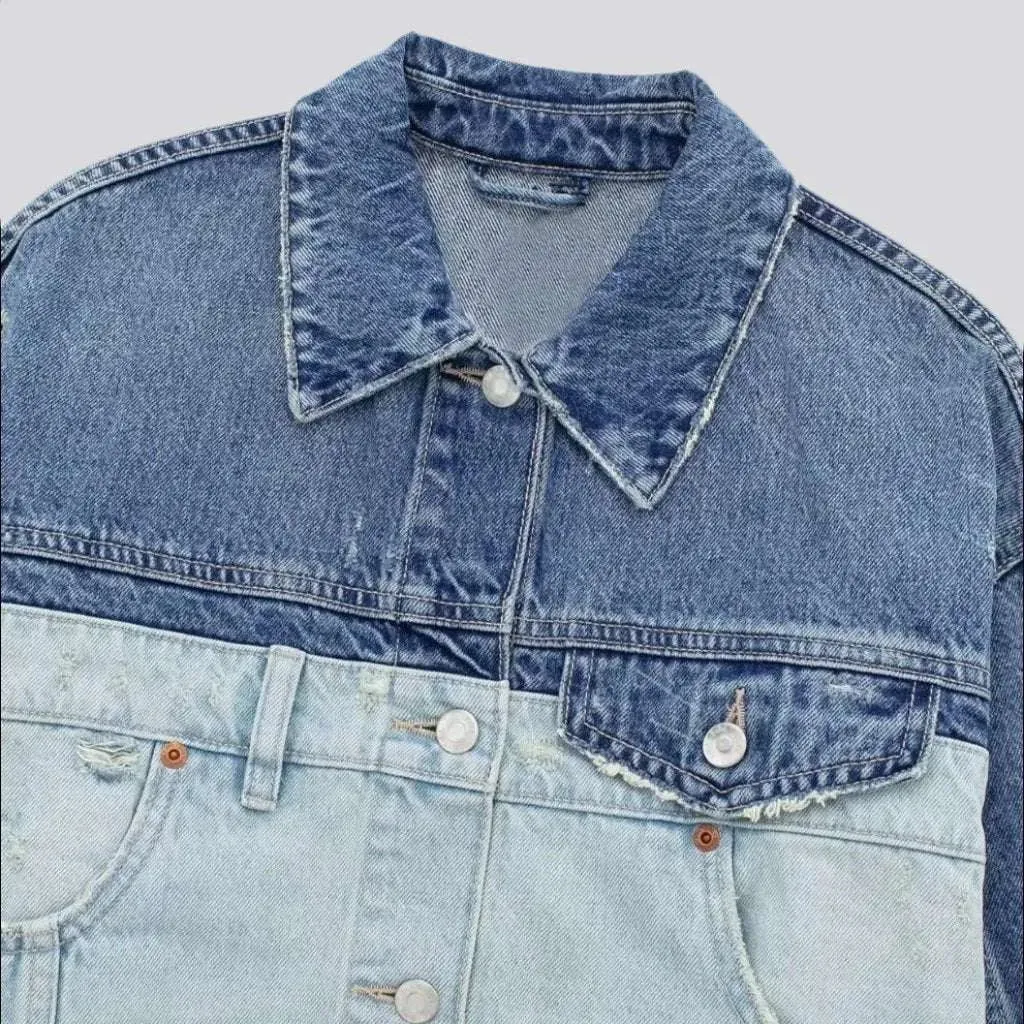 Street color-block denim jacket for ladies