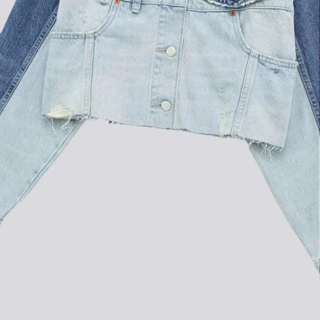 Street color-block denim jacket for ladies