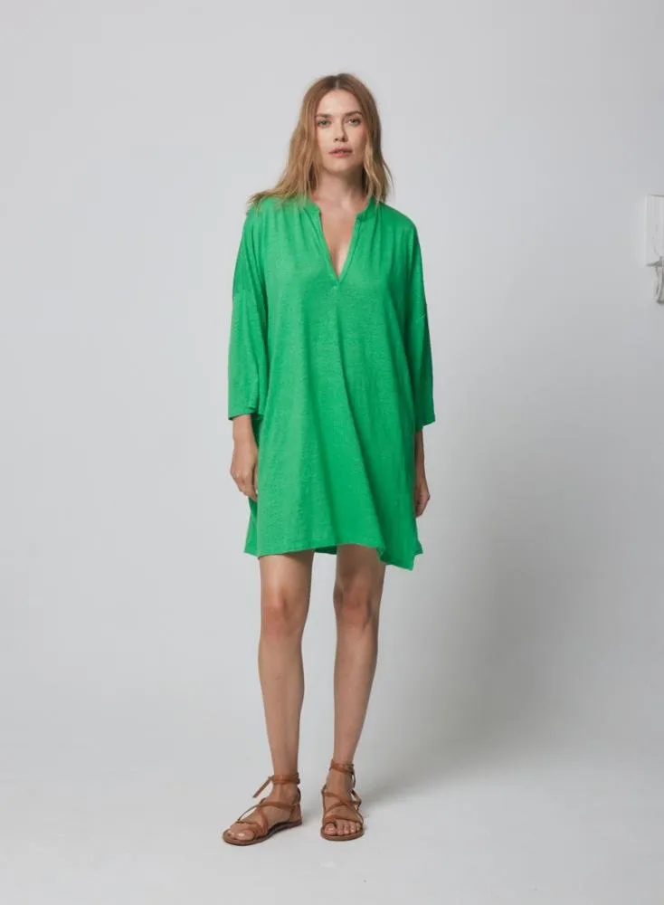 Stretch Linen 3/4 Sleeve Tunic Dress