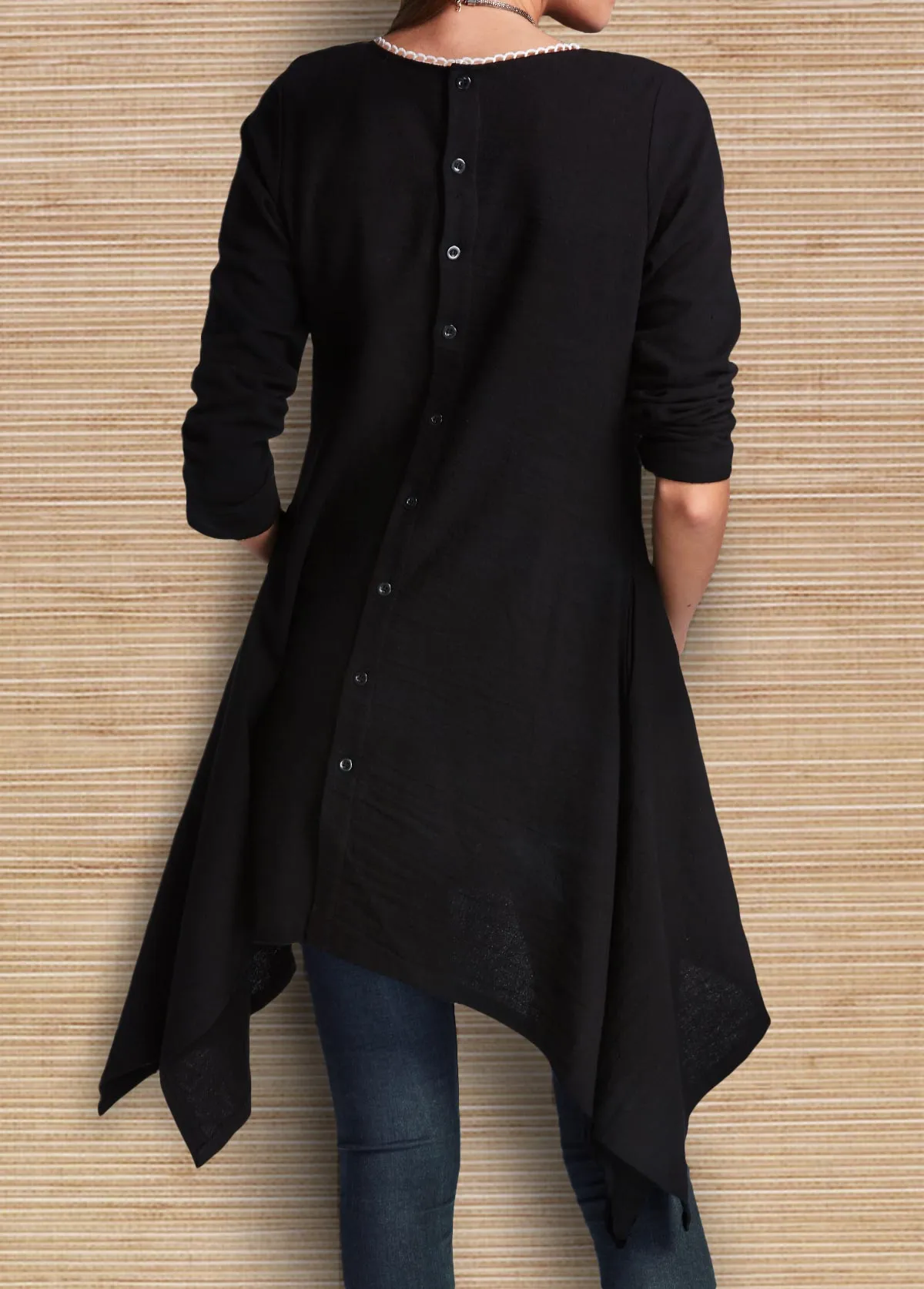 Stunning Black Crinkle Chest Asymmetric Tunic T Shirt