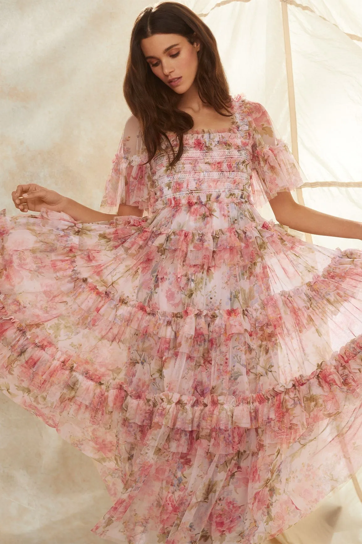 Summer Song Peaches Smocked Ankle Gown