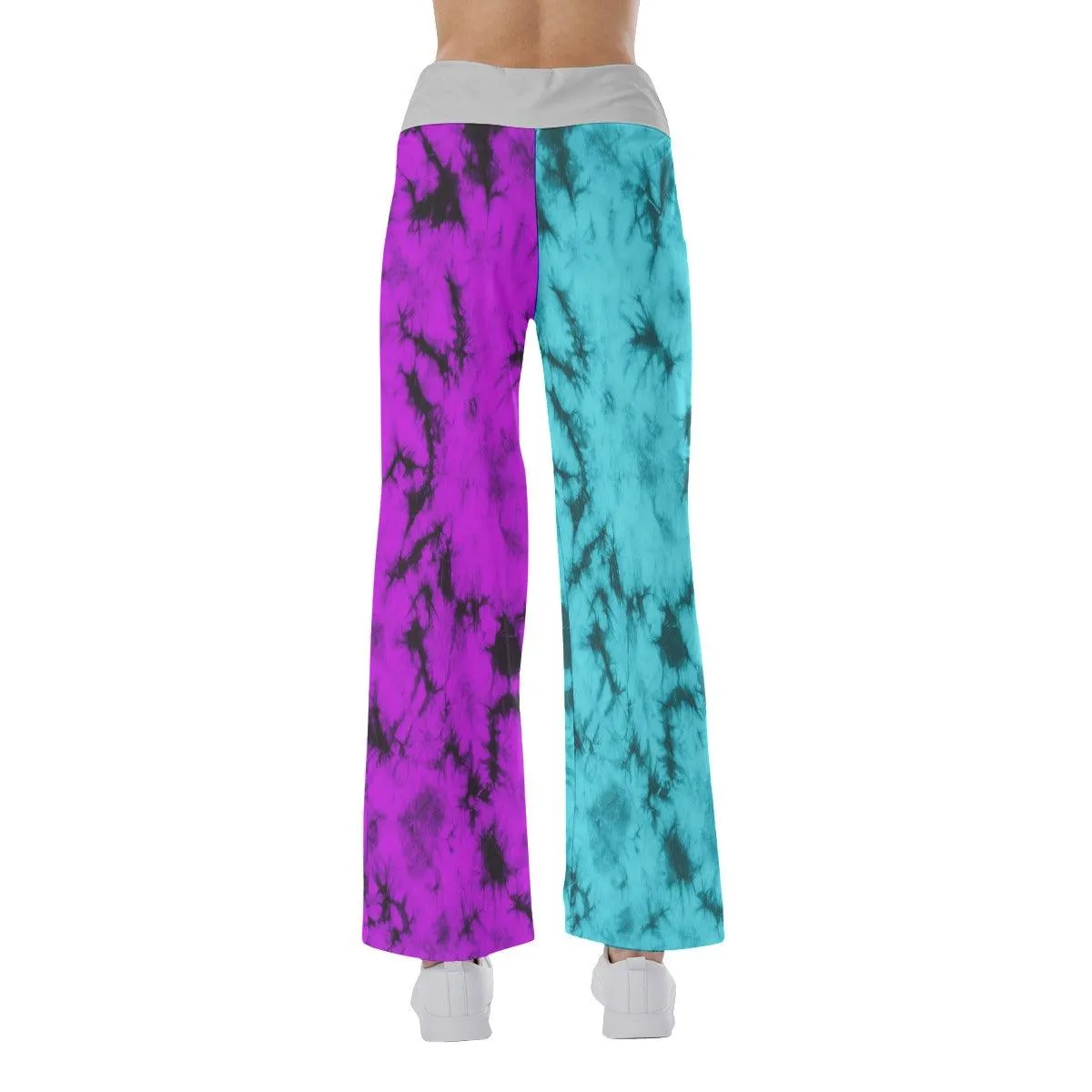 Sweet Dream Face Smile Half Cyan Purple High-waisted Wide Leg Pants