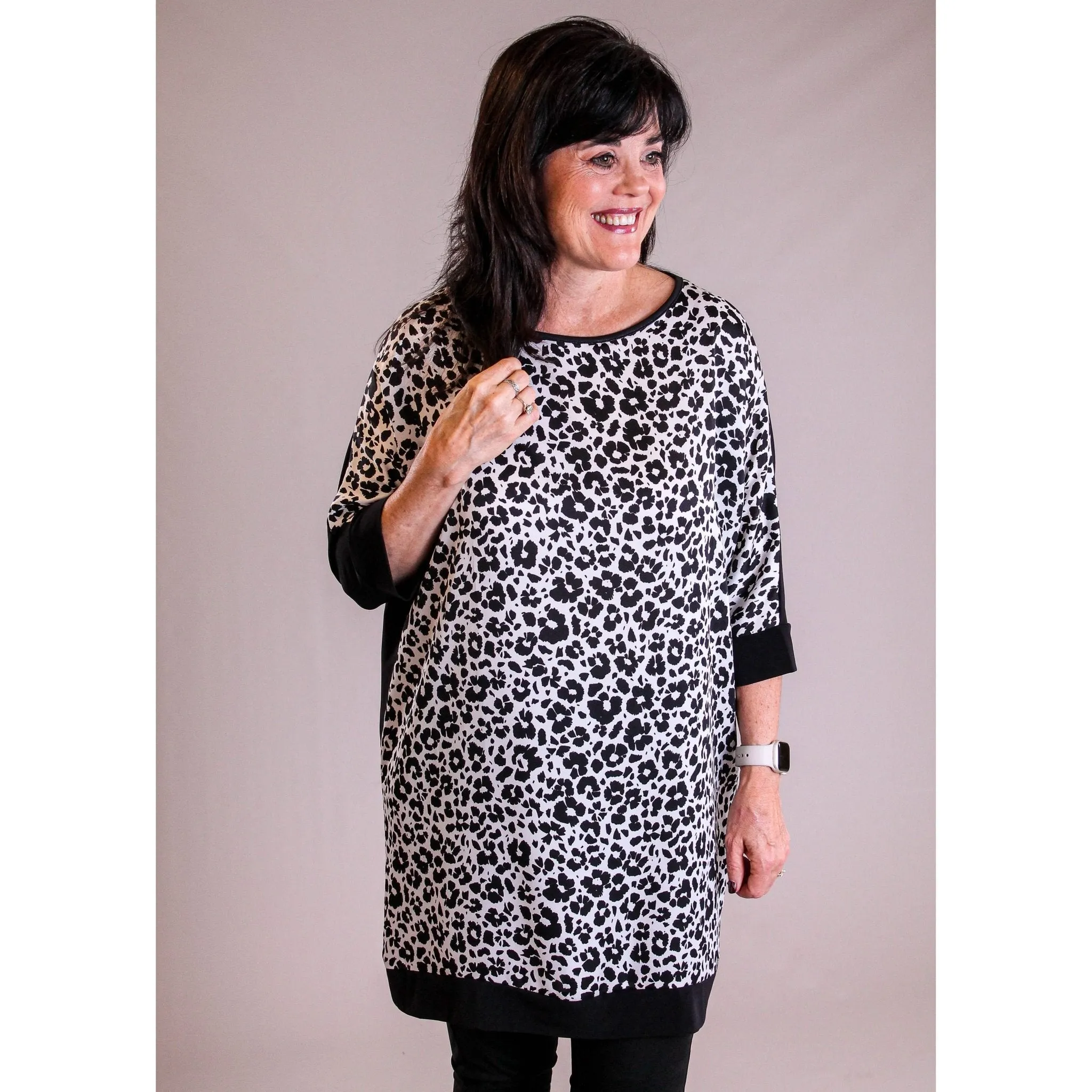 Sympli Animal Floral Satin Boat Neck Tunic