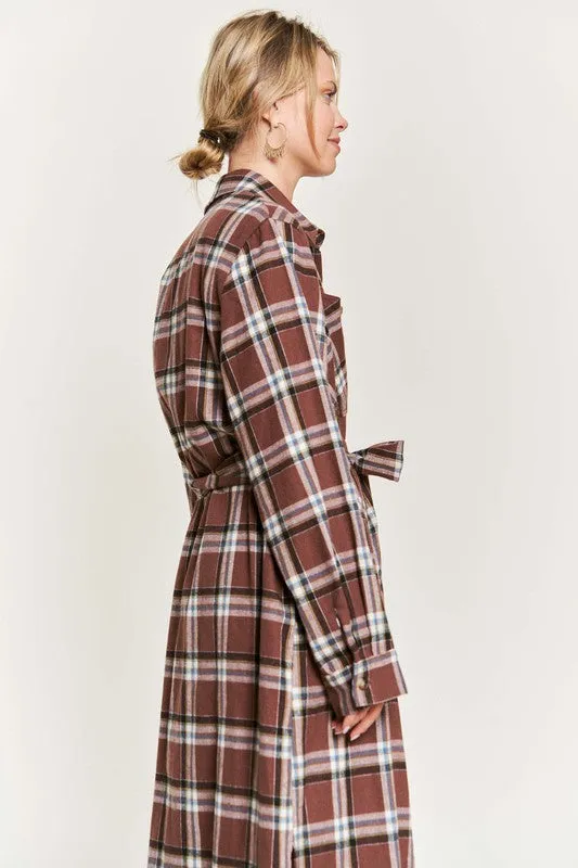 TEEK - PLUS SIZE  PLAID PRINT COLLAR LONG SHIRT DRESS