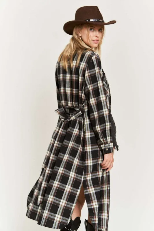 TEEK - PLUS SIZE  PLAID PRINT COLLAR LONG SHIRT DRESS