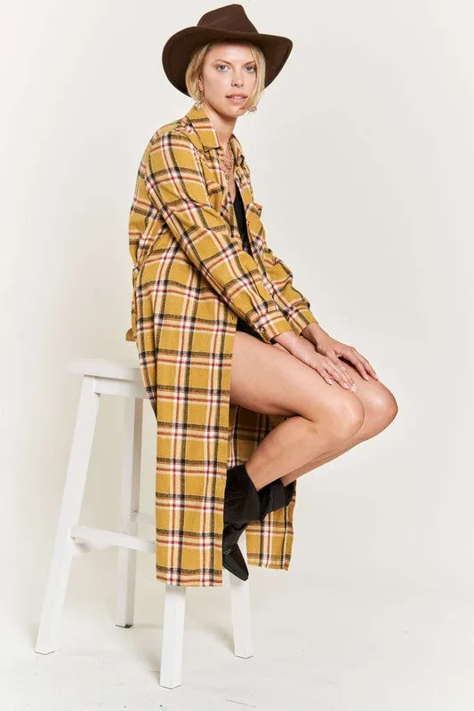 TEEK - PLUS SIZE  PLAID PRINT COLLAR LONG SHIRT DRESS