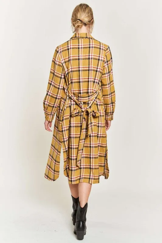 TEEK - PLUS SIZE  PLAID PRINT COLLAR LONG SHIRT DRESS