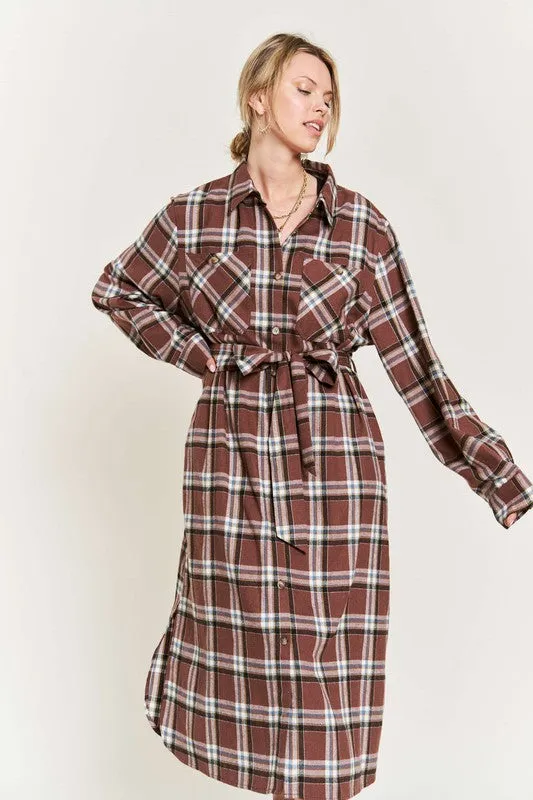 TEEK - PLUS SIZE  PLAID PRINT COLLAR LONG SHIRT DRESS