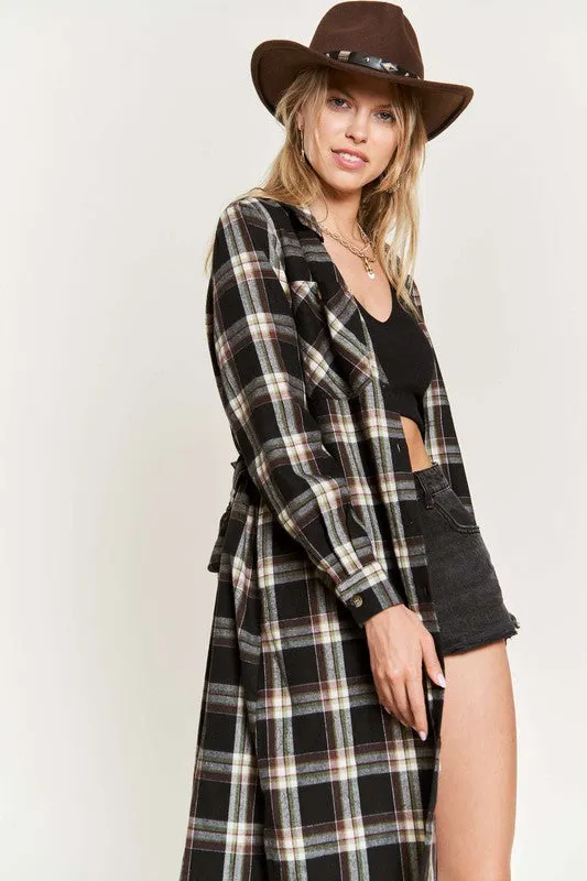 TEEK - PLUS SIZE  PLAID PRINT COLLAR LONG SHIRT DRESS