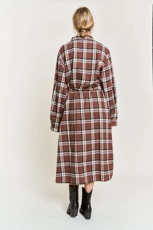 TEEK - PLUS SIZE  PLAID PRINT COLLAR LONG SHIRT DRESS