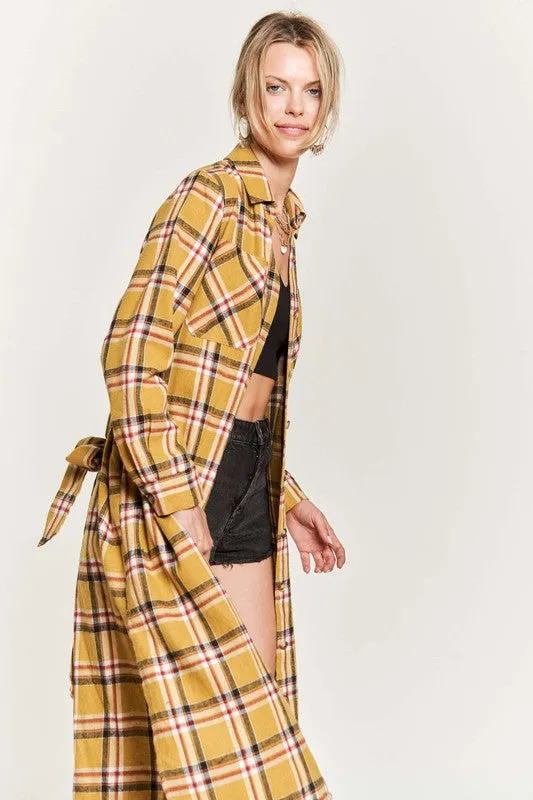 TEEK - PLUS SIZE  PLAID PRINT COLLAR LONG SHIRT DRESS