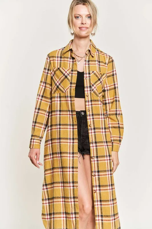 TEEK - PLUS SIZE  PLAID PRINT COLLAR LONG SHIRT DRESS