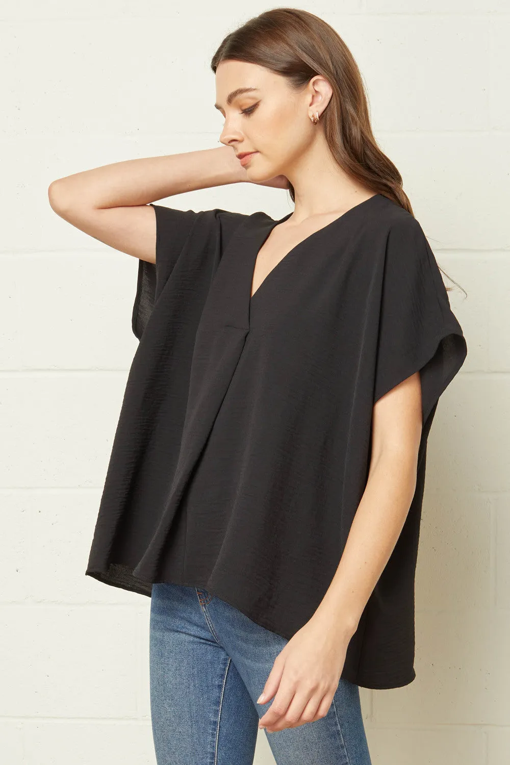 Textured Placket Tunic, Black