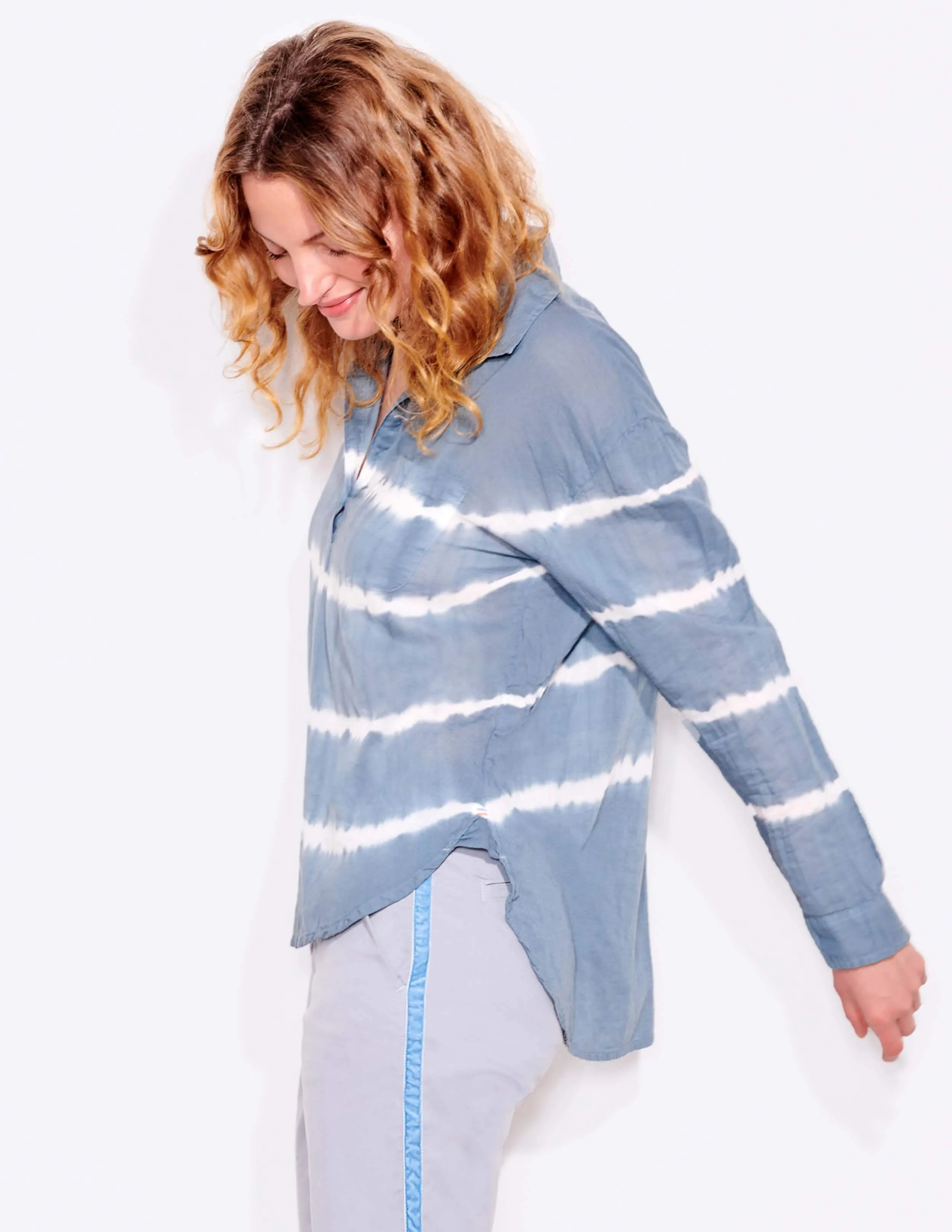 Tiedye Stripes Henley, Slate Blue