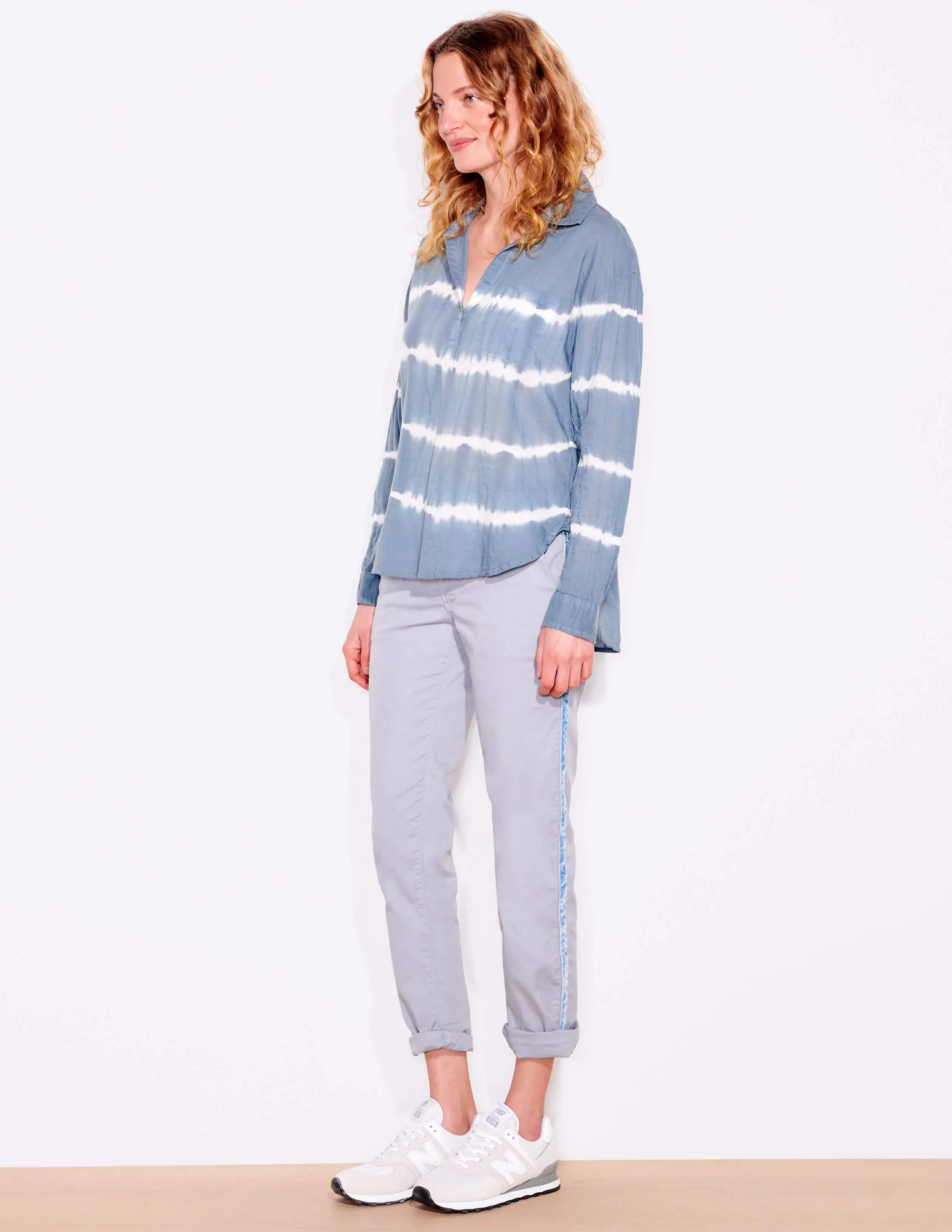 Tiedye Stripes Henley, Slate Blue