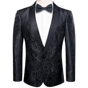 Ties2you Dress Suit for Men Coal Black Floral Jacquard Shawl Collar Suit