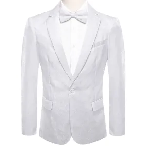 Ties2you Dress Suit for Men Ghost White Paisley Notched Collar Silk Suit