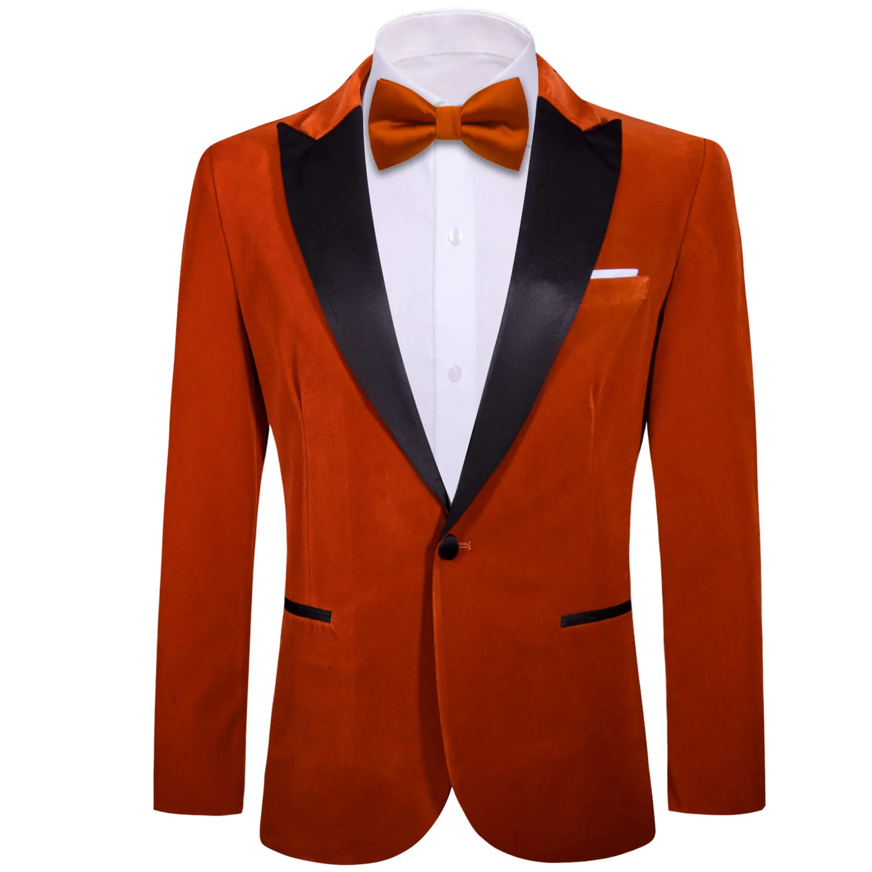 Ties2you Men's Suit Burnt Orange Solid Silk Peak Collar Suit for Party