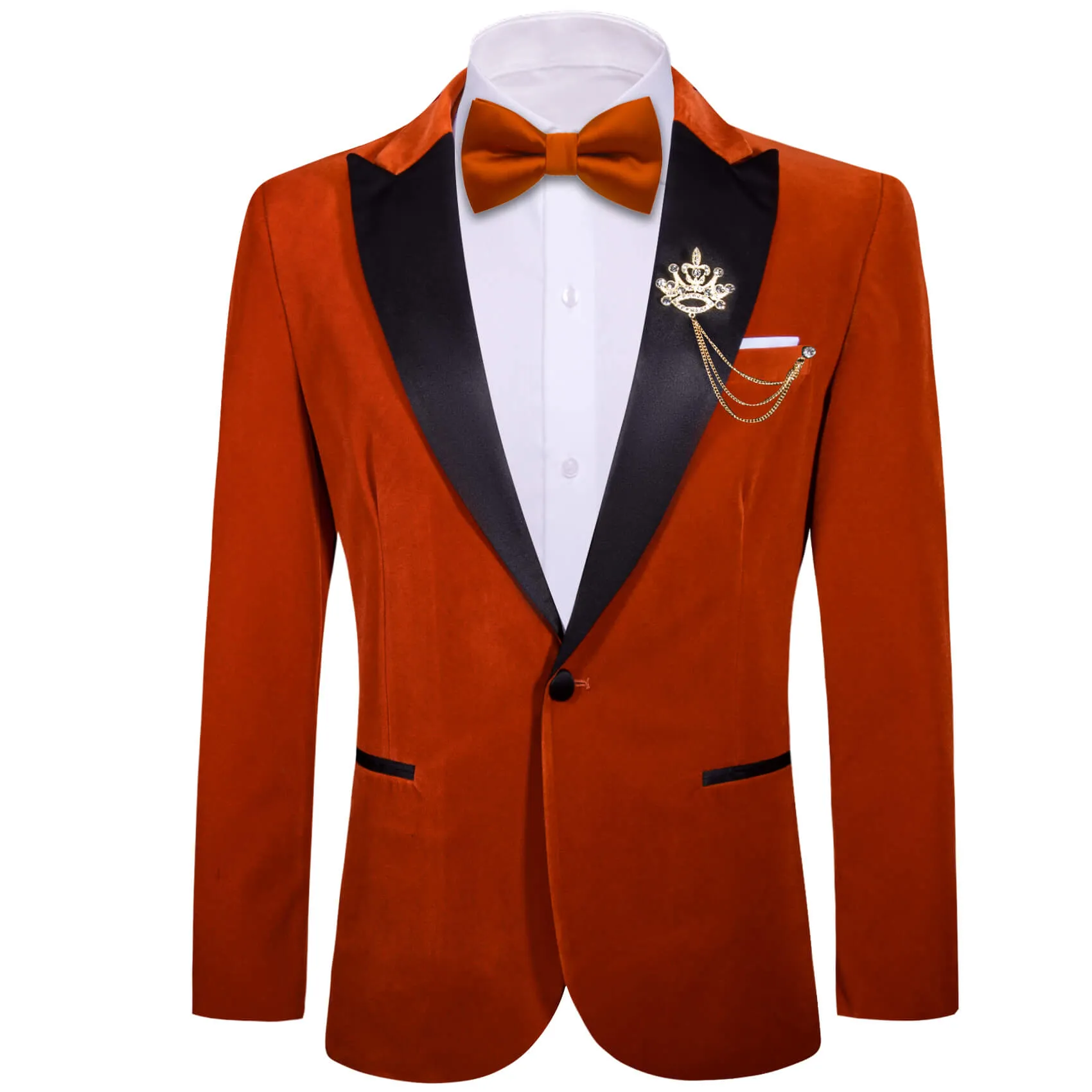 Ties2you Men's Suit Burnt Orange Solid Silk Peak Collar Suit for Party